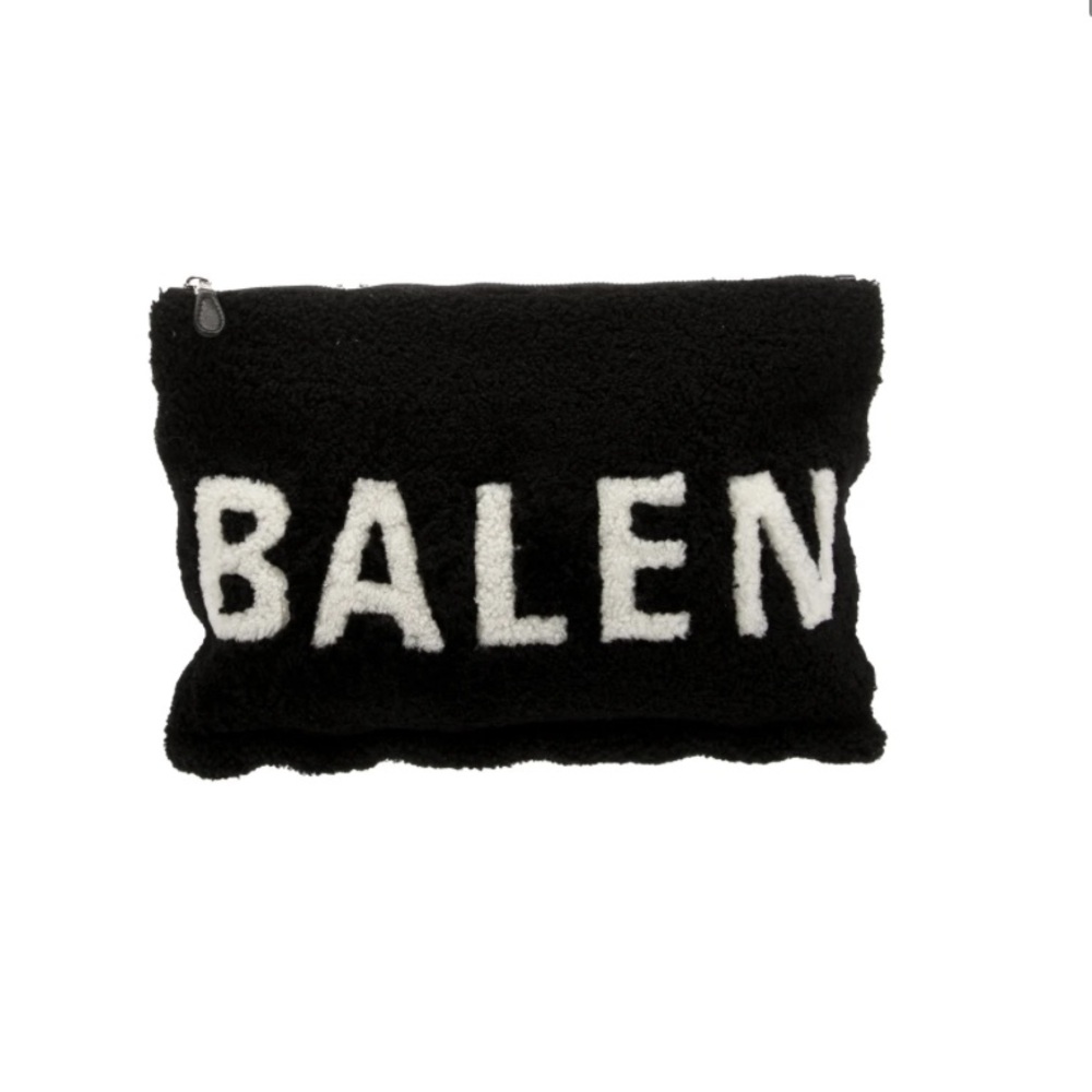 Balenciaga Shearling Logo Clutch Bag – Black & White – Authentic – Gently Used